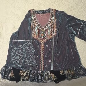 John Mark Brown and Gold Embellished 3/4 Sleeve Blouse